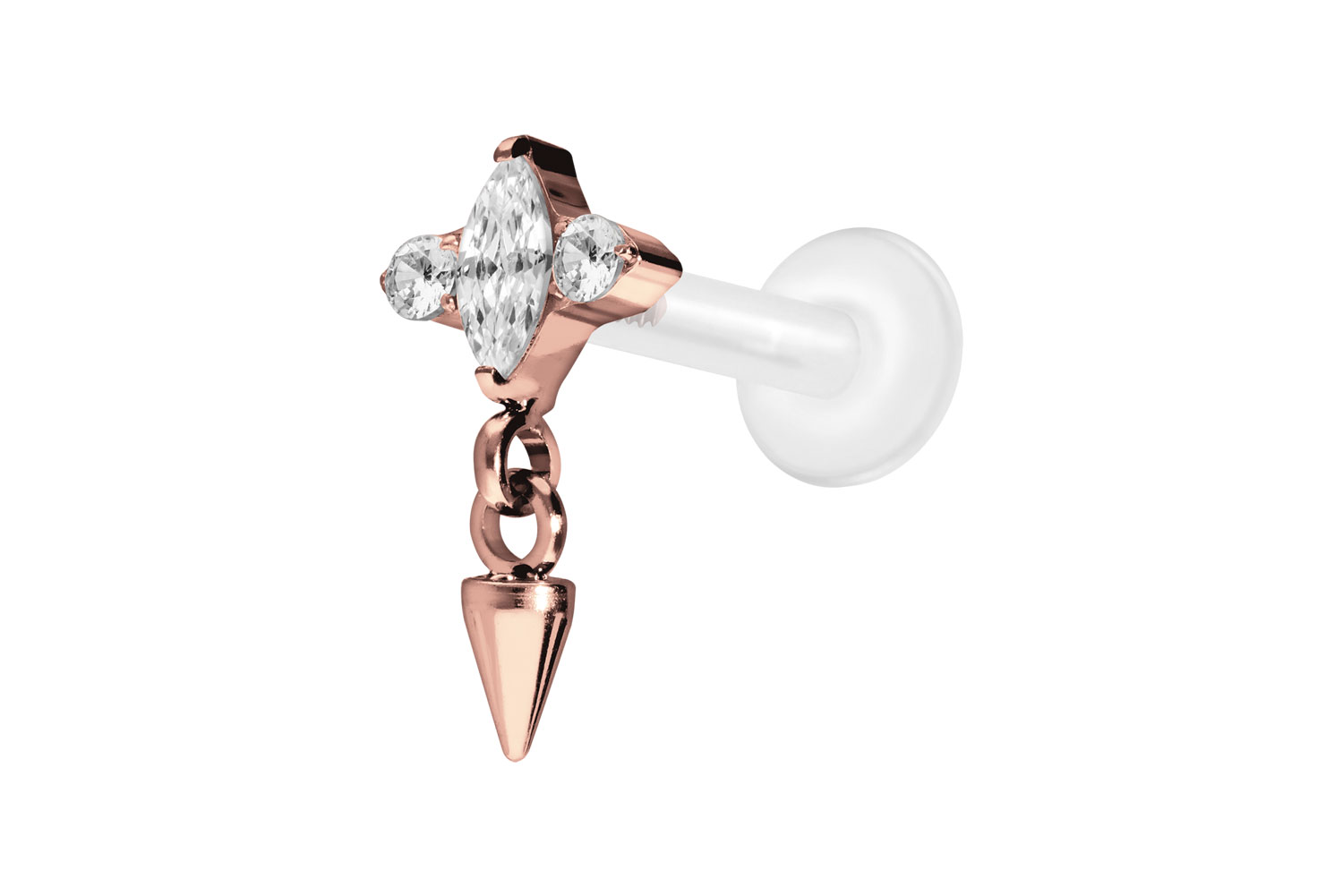 PTFE Labret Piercing mit Innengewinde + Titan-Aufsatz EINGEFASSTE KRISTALLE + SPITZE